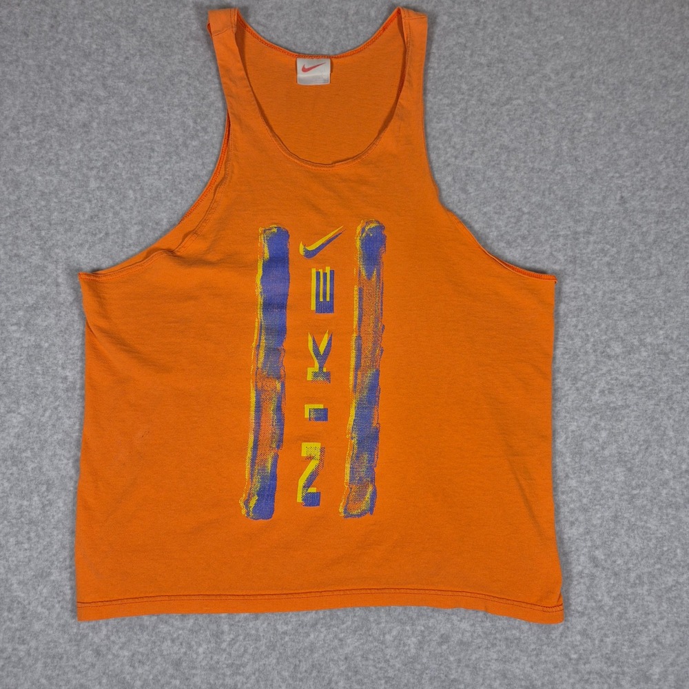 Vintage Nike Tank Top Mens Large Orange 90s Graphic Swoosh Muscle Shirt USA Made